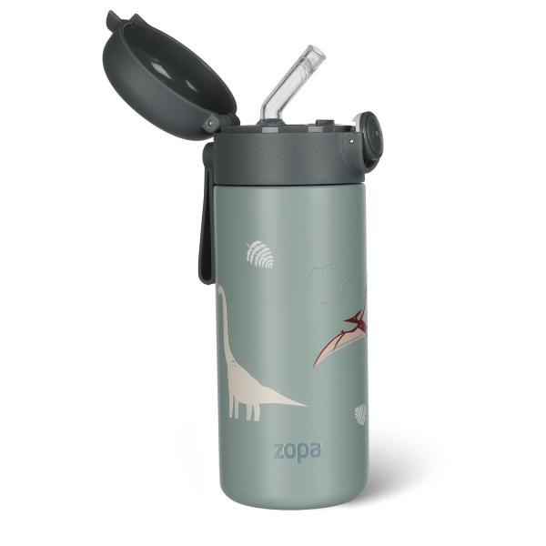 Termoska na tekutiny so slamkou a silikónovým držiakom 350 ml, Dino