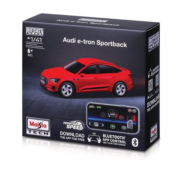 Maisto RC - 1:41 DIE-CAST METAL so svetlami, Audi e-tron Sportback, červené, XTR, Bluetoot
