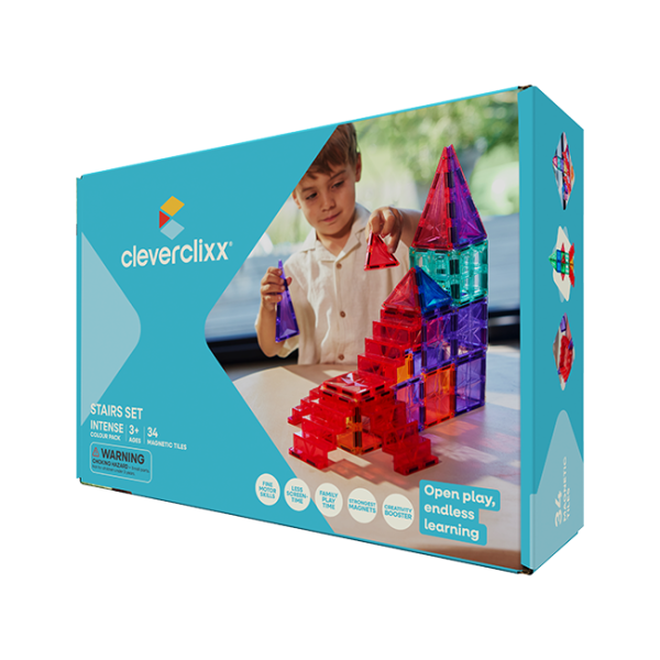 Cleverclixx – Magnetická stavebnica – Sada se schody Intense – 34 ks