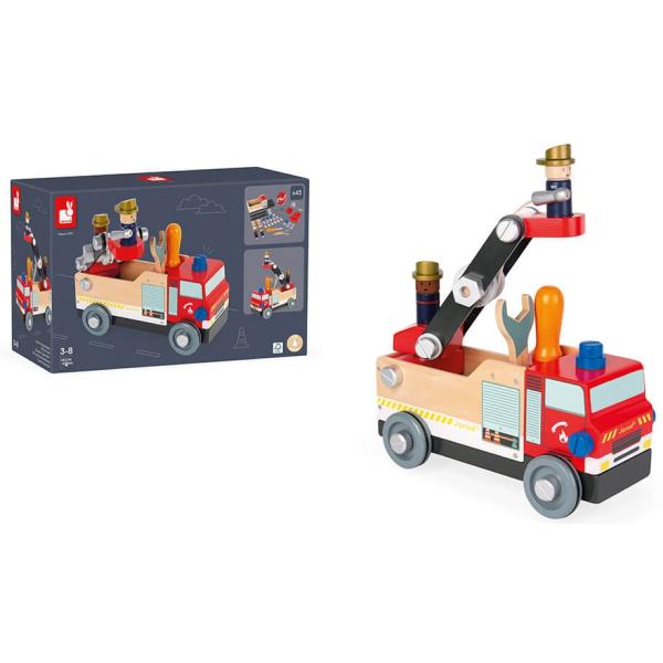 Janod Dřevěné auto a stavebnice Hasiči BricoKids (obrázek 3)