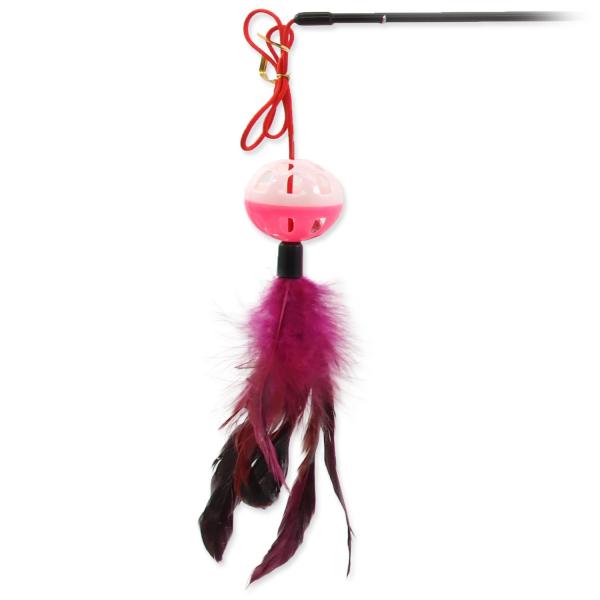Hračka Magic Cat prut míček plast s peříčky 22cm+50cm 24ks