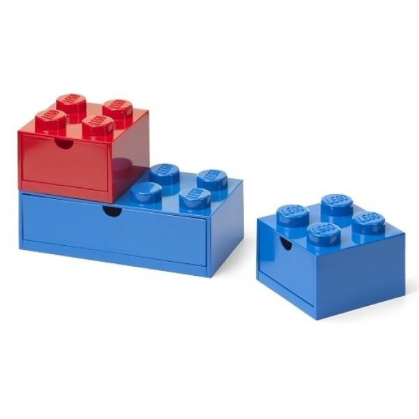 LEGO® stolné boxy so zásuvkou Multi-Pack 3 ks - červená, modrá