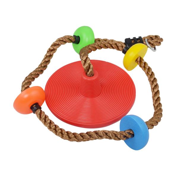 Lano s barevnými uzly a sedátkem červené