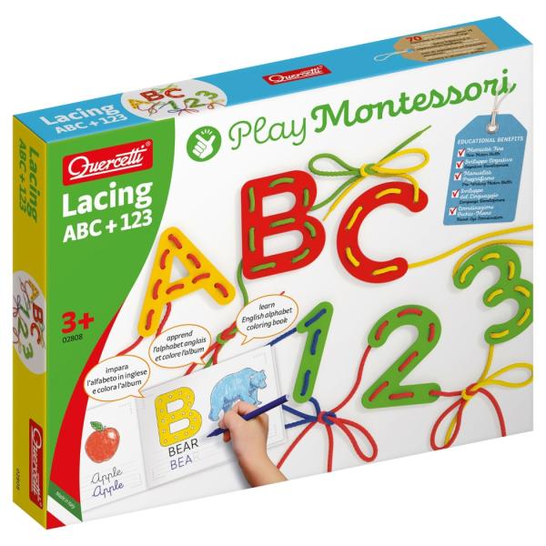 Quercetti Play Montessori - Prevliekanie ABC+123