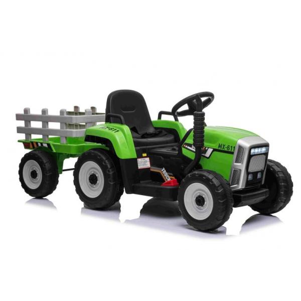 Elektrický Traktor Workers s vlečkou, zelený, Pohon zadních kol, 12V baterie