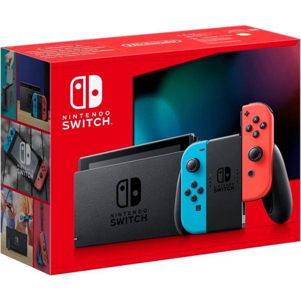 Konzole Nintendo Switch s neon modrým a červeným Joy-Conem