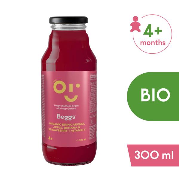 Beggs BIO Nápoj arónie, jablko, banán & jahoda (300 ml)