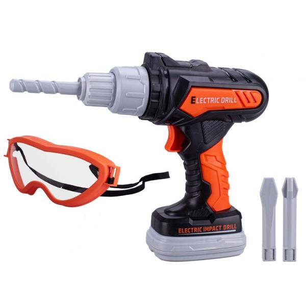 Vrtačka příklepová 20cm na baterie se zvukem + brýle 14,5cm a 2 vrtáky