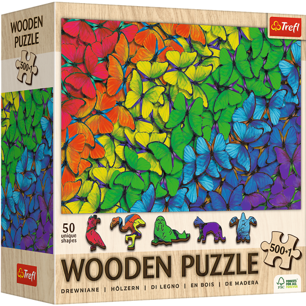 Trefl Dřevěné puzzle 501 - Duhové motýly