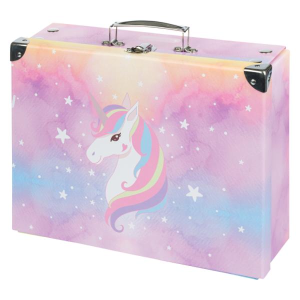 Skládací školský kufrík Rainbow Unicorn s kovaním