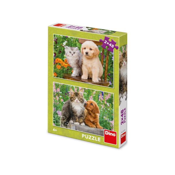 Puzzle Psík a kočička na zahradě 2x48 dílků