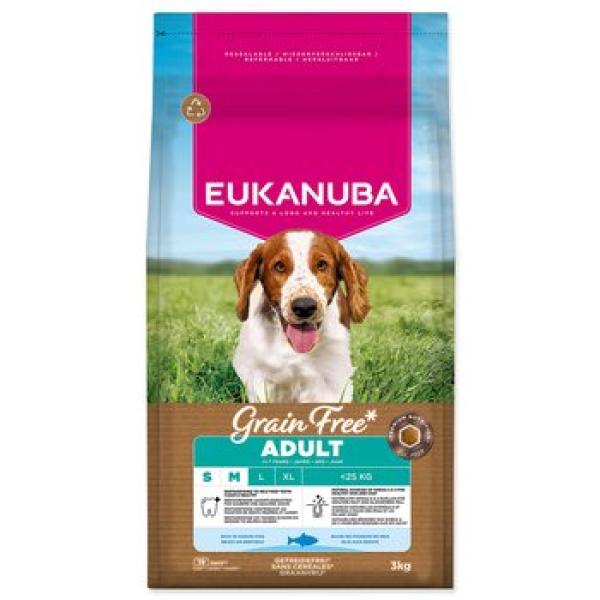 Krmivo EUKANUBA Grain Free Adult Small & Medium bohaté na mořské ryby 3 kg