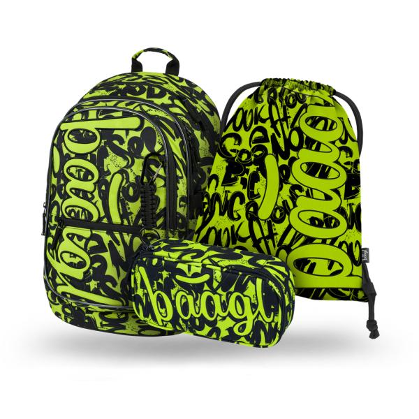 BAAGL SADA 3 Core Lime: batoh, mycí hadřík, taška