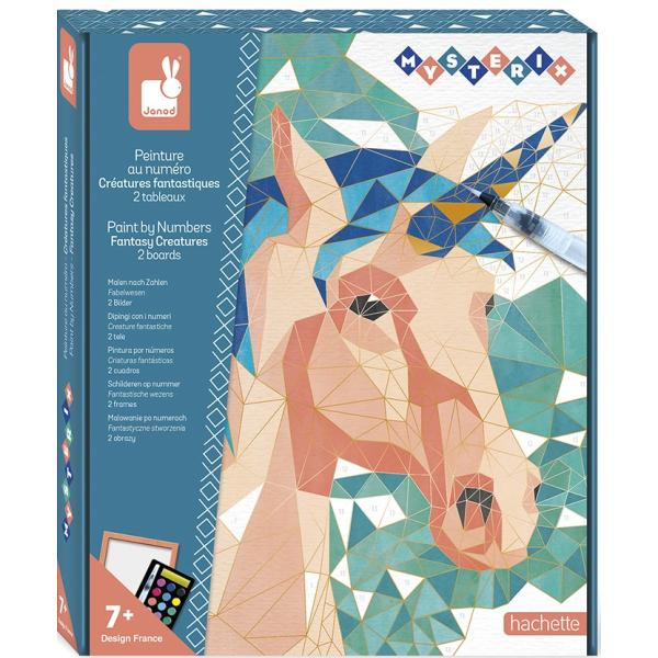 Janod - Set Dipingi Con I Numeri Creature Fantastiche - 2 Quadretti Fai-Da-Te - Mysterix - Attività Creativa Per Bambini - Dai 7 Anni, J07979-image