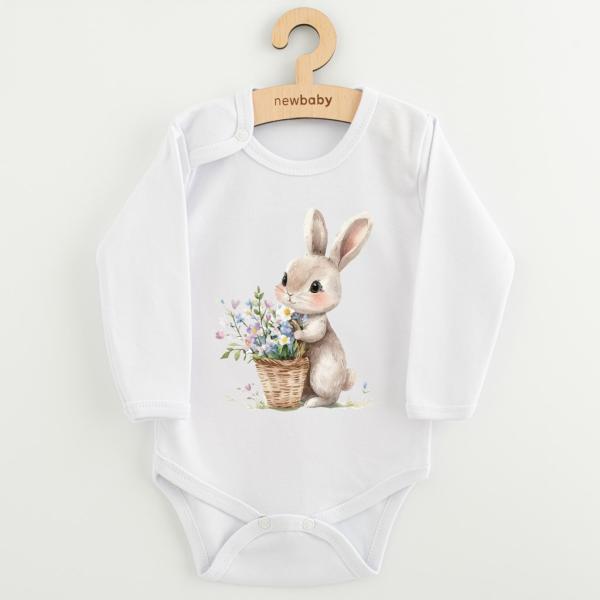 Dětské body s potiskem New Baby Králíček s kytičkami 62 (3-6m)