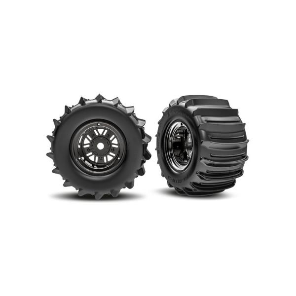 Traxxas kolo 3.6/4,7", disk Sand Car černý chrom, pneu belted paddle (zadní) (pár)