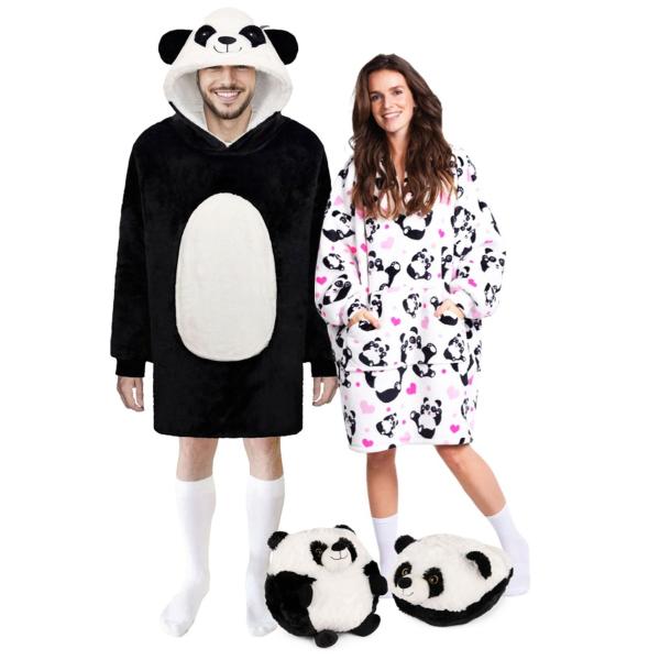 Cozy Noxxiez CH367 Panda – hřejivá televizní mikinová deka s kapucí pro teenagery a dospělé