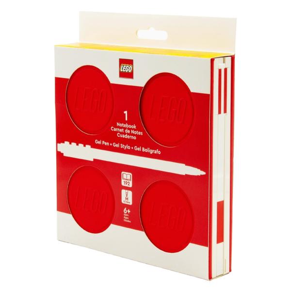 LEGO zápisník s gelovým perem jako klipem a náhradní náplní – červený