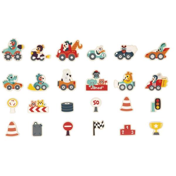 Janod Dřevěné magnetky Auta 24 ks