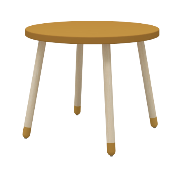 Flexa Drevený okrúhly stôl pre deti horčicový Dots