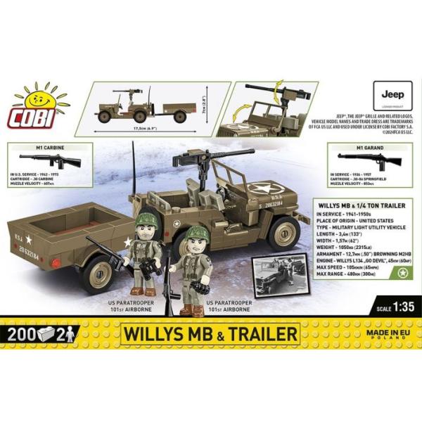 Cobi II WW Willys MB s přívěsem, 1:35, 200 k, 2 f