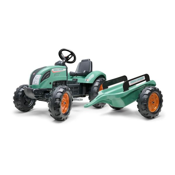 Falk - Trattore A Pedali Farm Lander Con Rimorchio - Da 3 Anni - 60% Plastica Riciclata - Made In France - Volante Con Corno - 1054AB-image