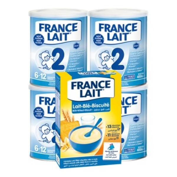 France Lait 2 následná mléčná kojenecká výživa od 6-12 měsíců 4x400g + Pšeničná mléčná