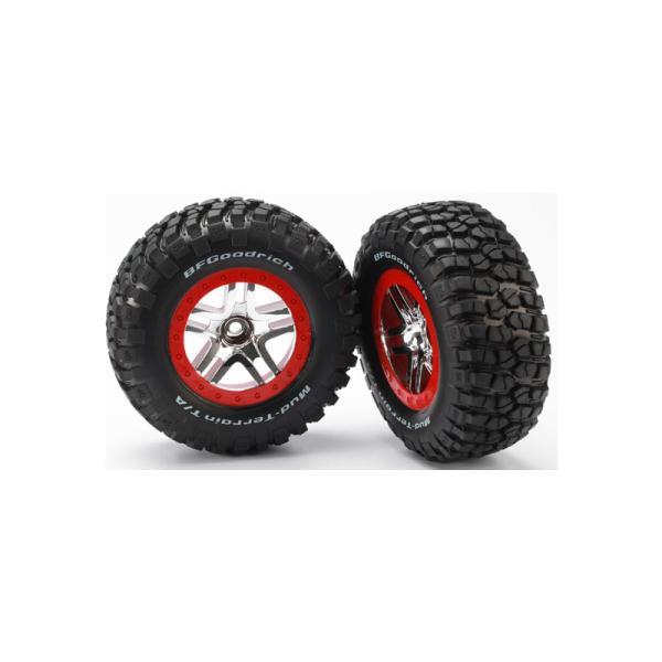 Traxxas koleso 2.2/3.0", disk SCT Split-Spoke strieborný-červený, pneu KM2 (2) (2WD predné)
