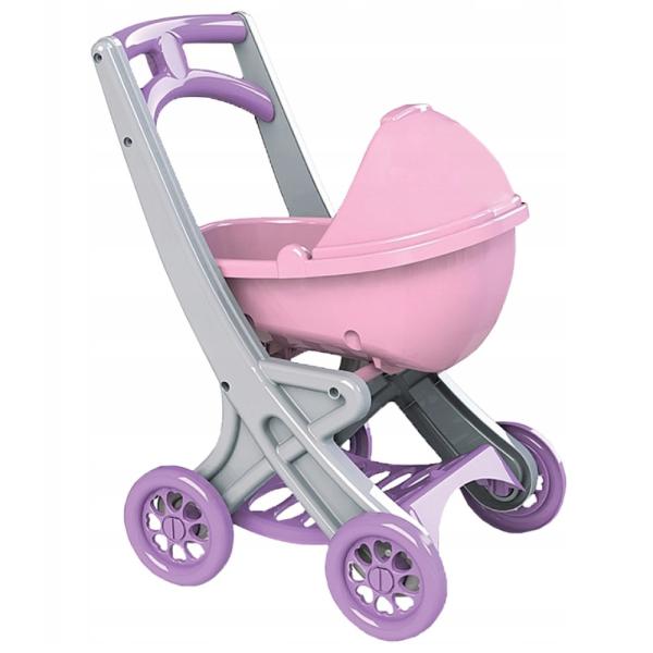 DOLONI Plastový kočík pre bábiky - ružový/sivý