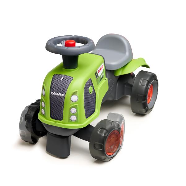 Falk Traktor Baby Claas s volantem, klaksonem, přívěsem, hráběmi a lopatou