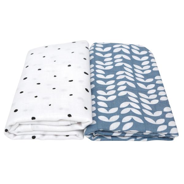 MOTHERHOOD Přikrývka a zavinovačka bavlněná mušelínová Premium 2 ks Blue Classics 100×120