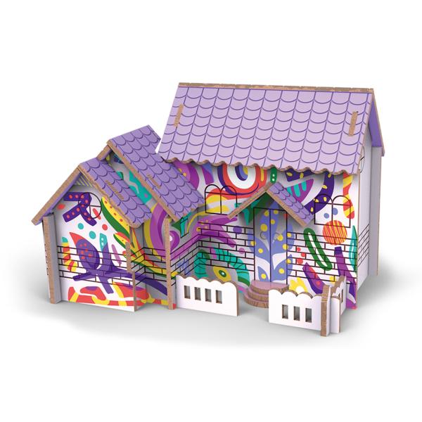 Puzzle 3D dřevěný dům s barvami