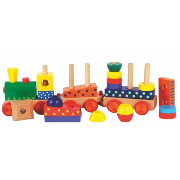 Woody skládací vlak s potiskem, světlem a zvukem 90840
