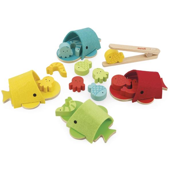 Janod - Abbinamento Colori Balena - Giocattolo Multisensoriale In Legno - 17 Pezzi Inclusi - Gioco Educativo Abilità Fino-Motorie - Certificato Fsc - Vernice Ad Acqua - Dai 2 Anni, J8276-image