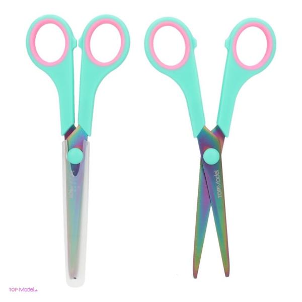 Top Model Nůžky s krytem, Zeleno-růžové, duhový kov