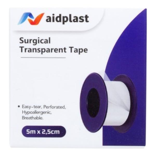 Aidplast Náplast na cívce transparentní 5 m × 2,5 cm