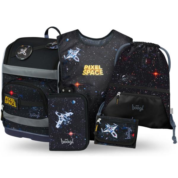 BAAGL SADA 5 Zippy Plus Pixel Space: aktovka, peračník, vrecko, zástera, peňaženka