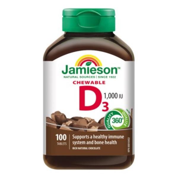 Jamieson Vitamin D3 1000 IU tablety na cucání s příchutí čokolády 100 tablet