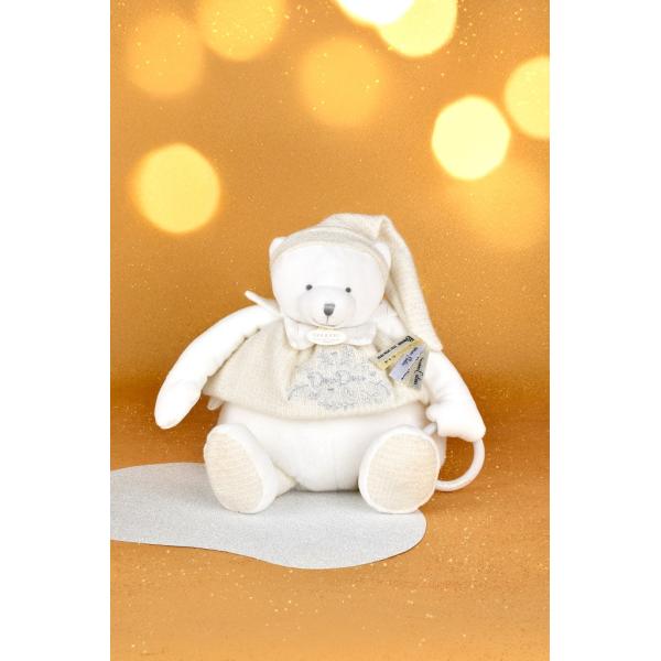 Doudou Dárková sada Plyšový lední medvídek s kroužkem 30 cm béžový