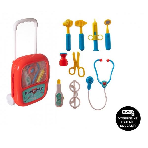 Sada doktor/lekár plast so stetoskopom na batérie v plastovom kufríku na kolieskach