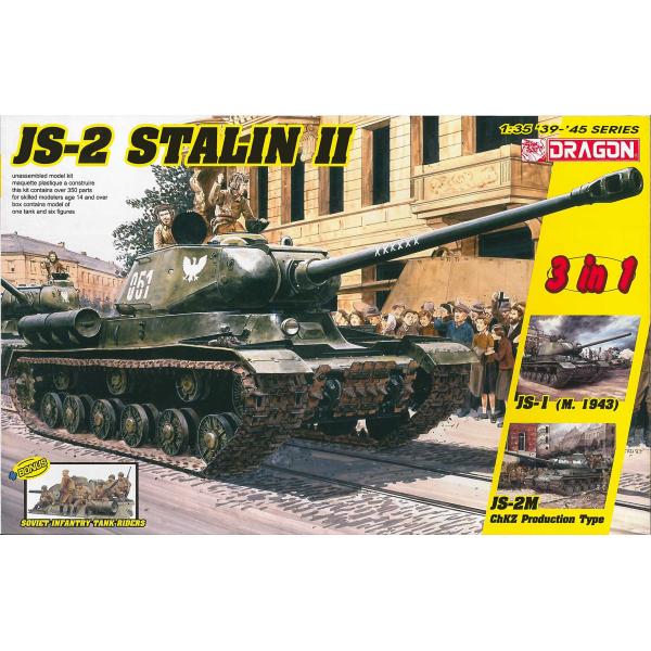 Model Kit military 6537 - JS-2 Stalin II (3 in 1) + Soviet Infantry Tank Riders (1:35)