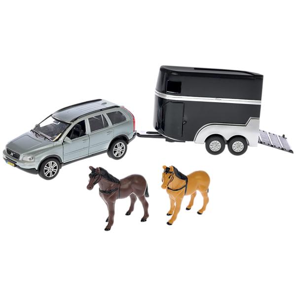 Kids Globe Traffic Volvo XC90 14cm kov spätný chod s prívesom pre kone