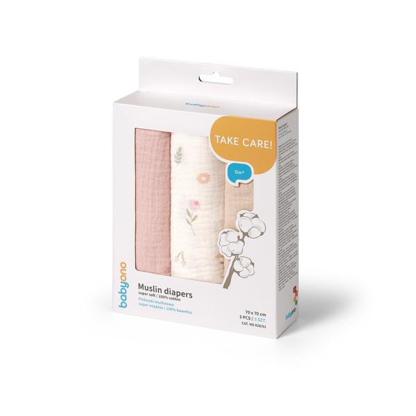 BABYONO Pleny mušelínové Super Soft 3 ks, Pink 70 x 70 cm (obrázek 10)