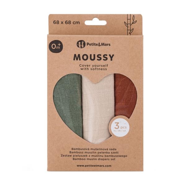PETITE & MARS Sada plen bambusová mušelínová 3ks Moussy Earth Tones 68 x 68 cm (obrázek 7)