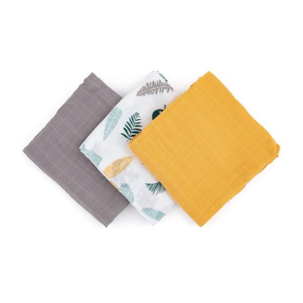 PETITE&MARS Sada plenek bambusová mušelínová 3ks Moussy Ochre Leaves, 68 x 68 cm (obrázek 3)