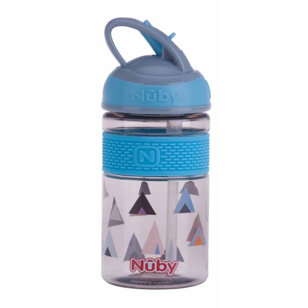NUBY Fľaša športová 2v1 s tvrdou sklopiteľnou slamkou, 360 ml, modrá, 3+