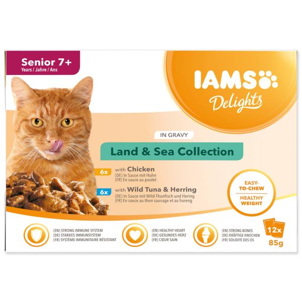 Kapsička IAMS Delights senior mořské a suchozemské maso v omáčce 1020g (12x85g) (obrázek 4)