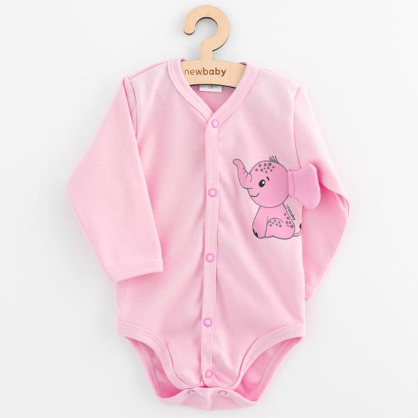 Dětské celorozepínací body s dlouhým rukávem New Baby Happy Elephant růžové 62 (3 - 6 m)