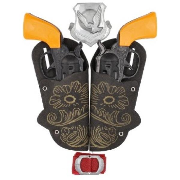 Pištoľ/kolt s puzdrom 2ks kovbojská sada plast 16cm 2ks s doplnkami