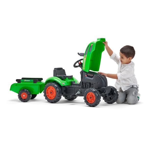 Falk Šlapací traktor 2048AB X-Tractor s vlečkou a otevírací kapotou - zelený (obrázek 3)